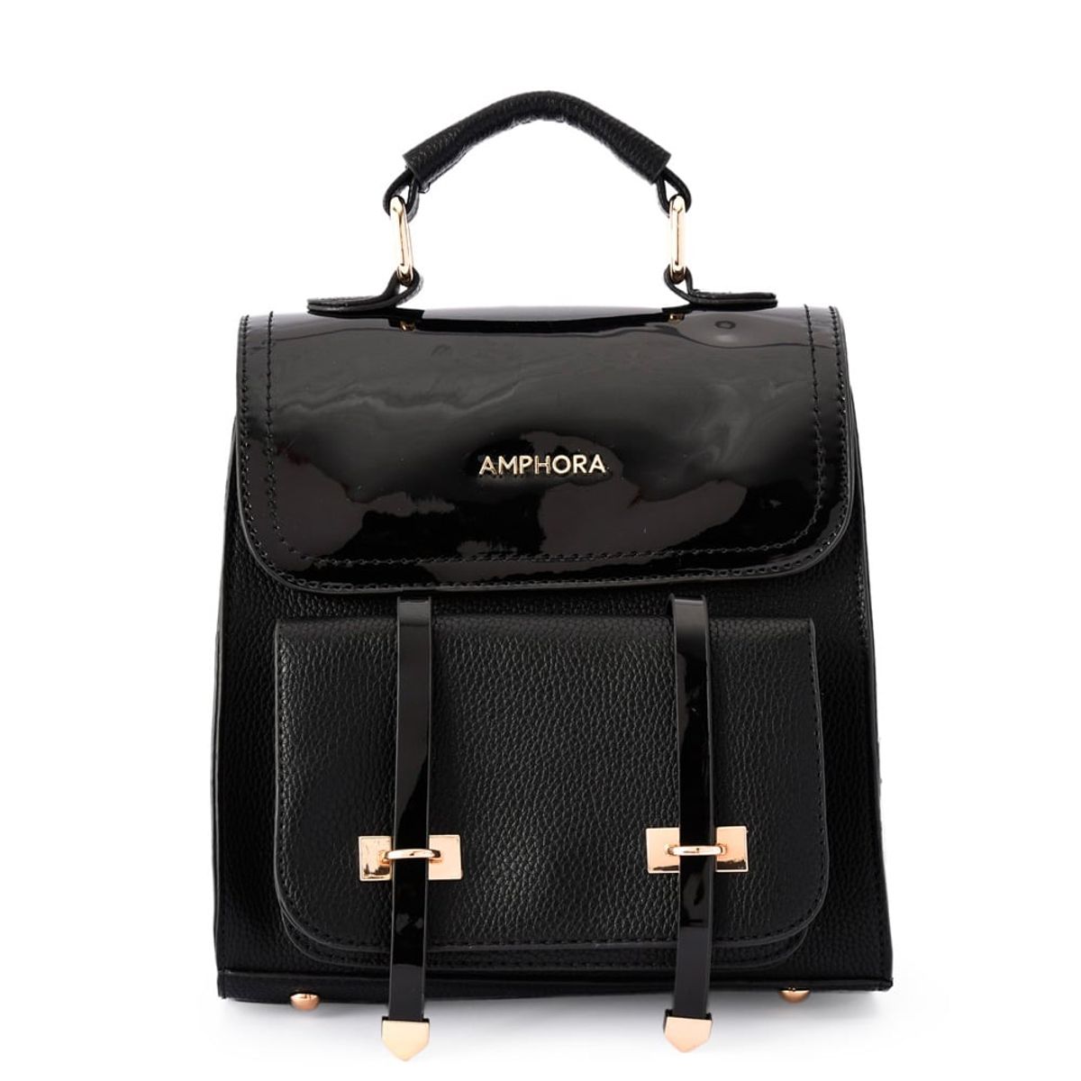 AMPHORA - Mochila con tapa kelly pequeña negro