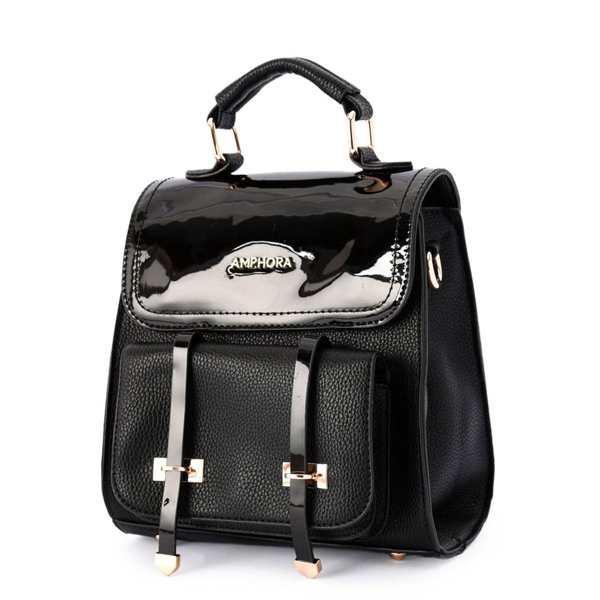 AMPHORA - Mochila con tapa kelly pequeña negro