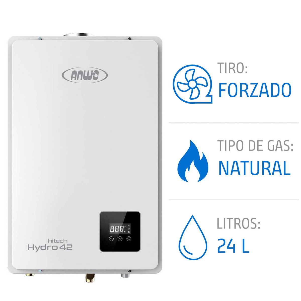 Calefont Tiro Forzado Anwo 24 Litros Gas Natural Modulante, marca ANWO - Foto Principal