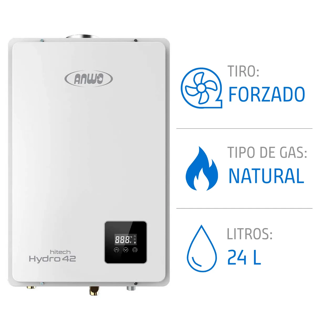 Calefont Tiro Forzado Anwo 24 Litros Gas Natural Modulante, marca ANWO - Foto Principal