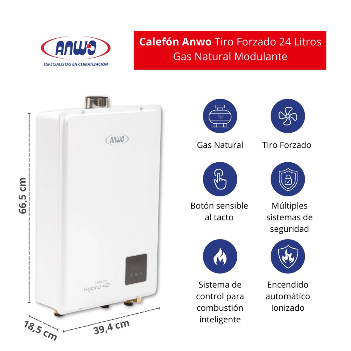 ANWO - Calefont Tiro Forzado Anwo 24 Litros Gas Natural Modulante