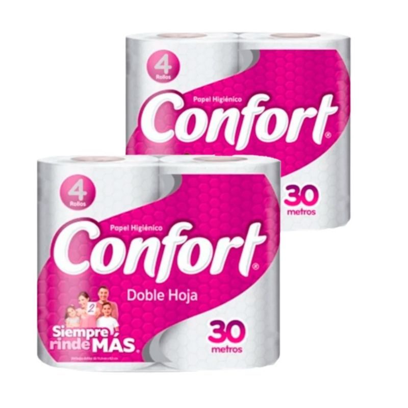 CONFORT - Papel higiénico Confort 30 mts x 2 (8 rollos)