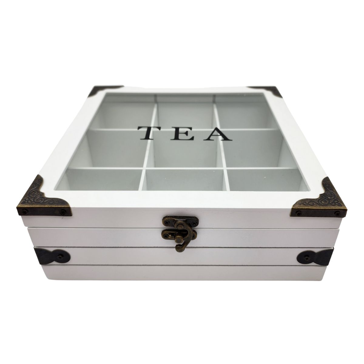 GENERICO - Caja De Té 9 Divisiones Tapa Con Diseño Decorativa Decohogar - Blanco