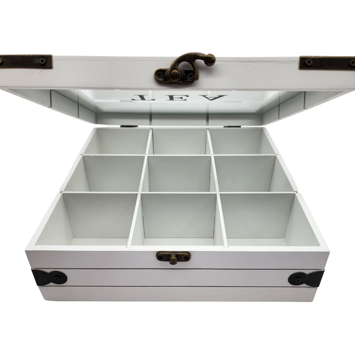 GENERICO - Caja De Té 9 Divisiones Tapa Con Diseño Decorativa Decohogar - Blanco