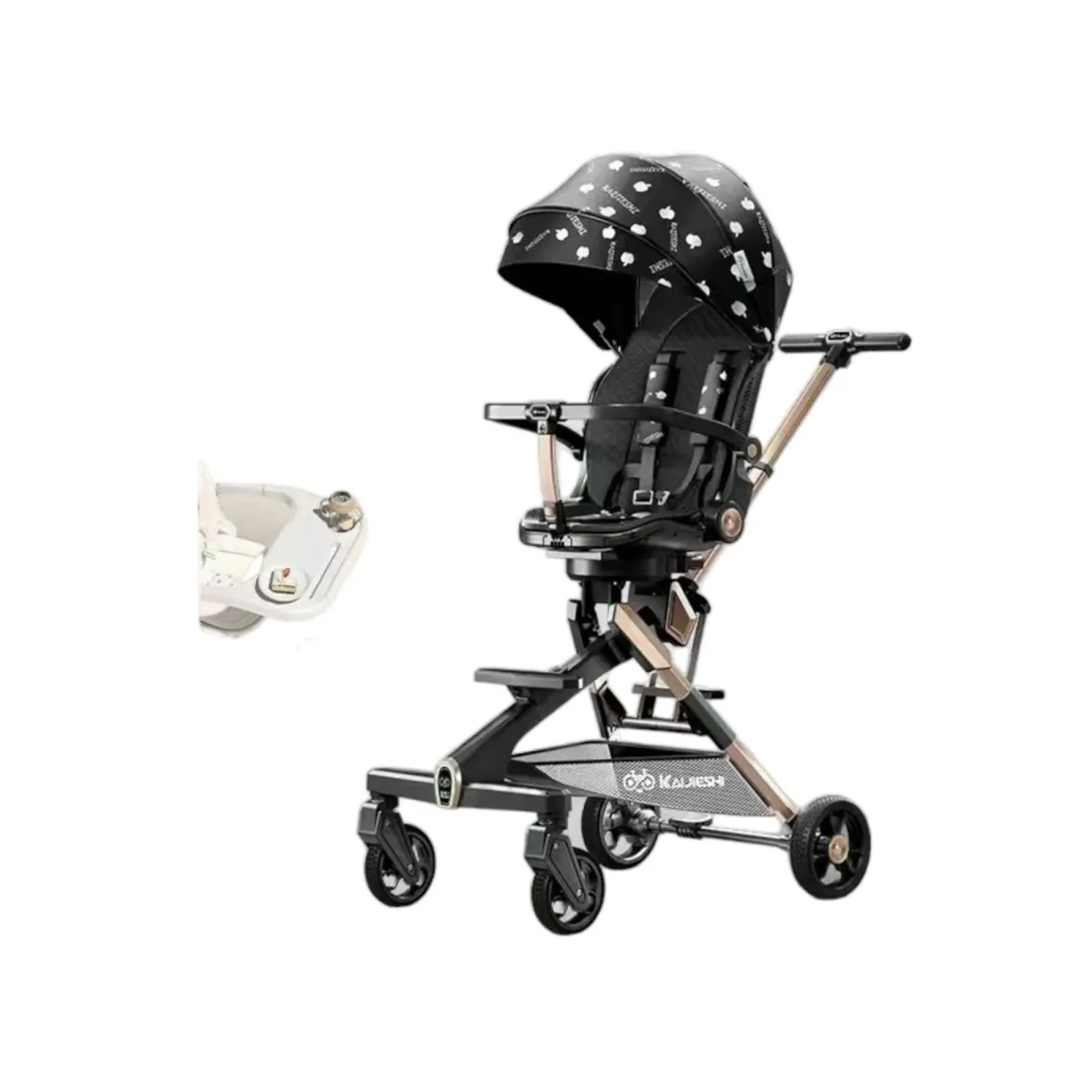 LUBABYCAS - Coche De Paseo 360° Con Mesita Lubabycas Negro