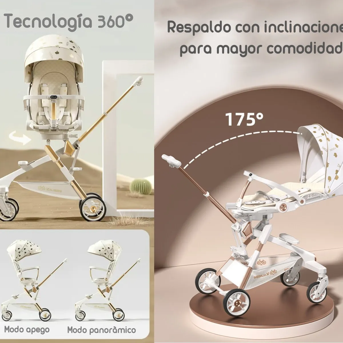 LUBABYCAS - Coche De Paseo 360° Con Mesita Lubabycas Negro