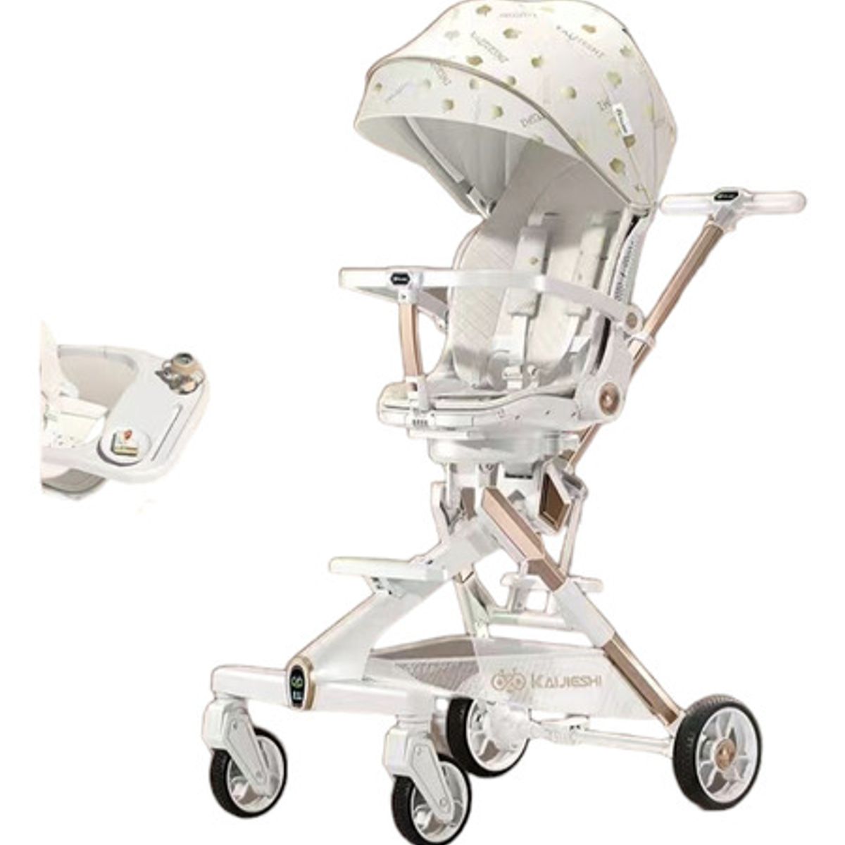 LUBABYCAS - Coche bebé de paseo 360° Con Mesita Blanco Lubabycas