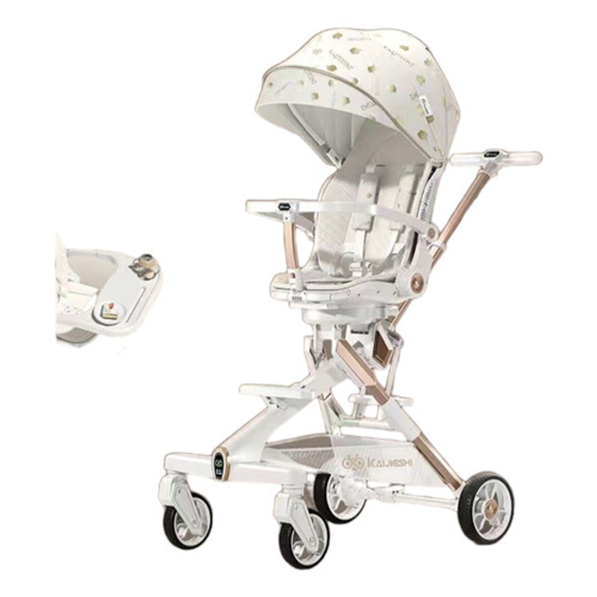 LUBABYCAS - Coche bebé de paseo 360° Con Mesita Blanco Lubabycas