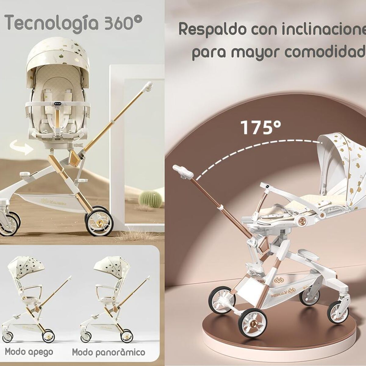LUBABYCAS - Coche bebé de paseo 360° Con Mesita Blanco Lubabycas