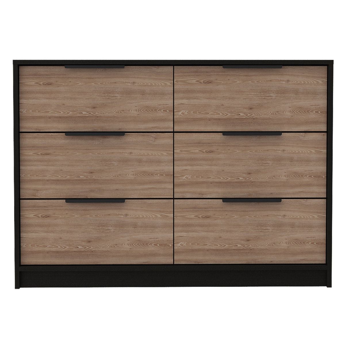 FMFURNITURE - Comoda 4 Cajones 2 Puertas - Negro y Café Claro 77.6x107x41.3 cm