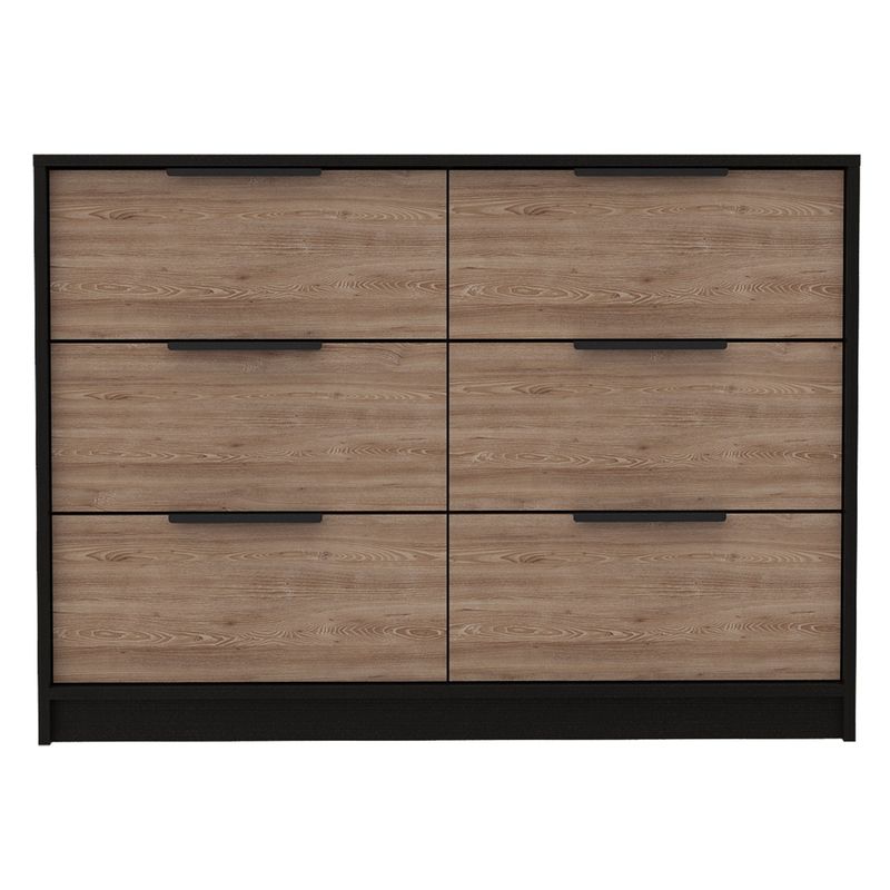 FMFURNITURE - Comoda 4 Cajones 2 Puertas - Negro y Café Claro 77.6x107x41.3 cm