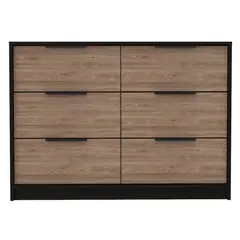 FMFURNITURE - Comoda 4 Cajones 2 Puertas - Negro y Café Claro 77.6x107x41.3 cm