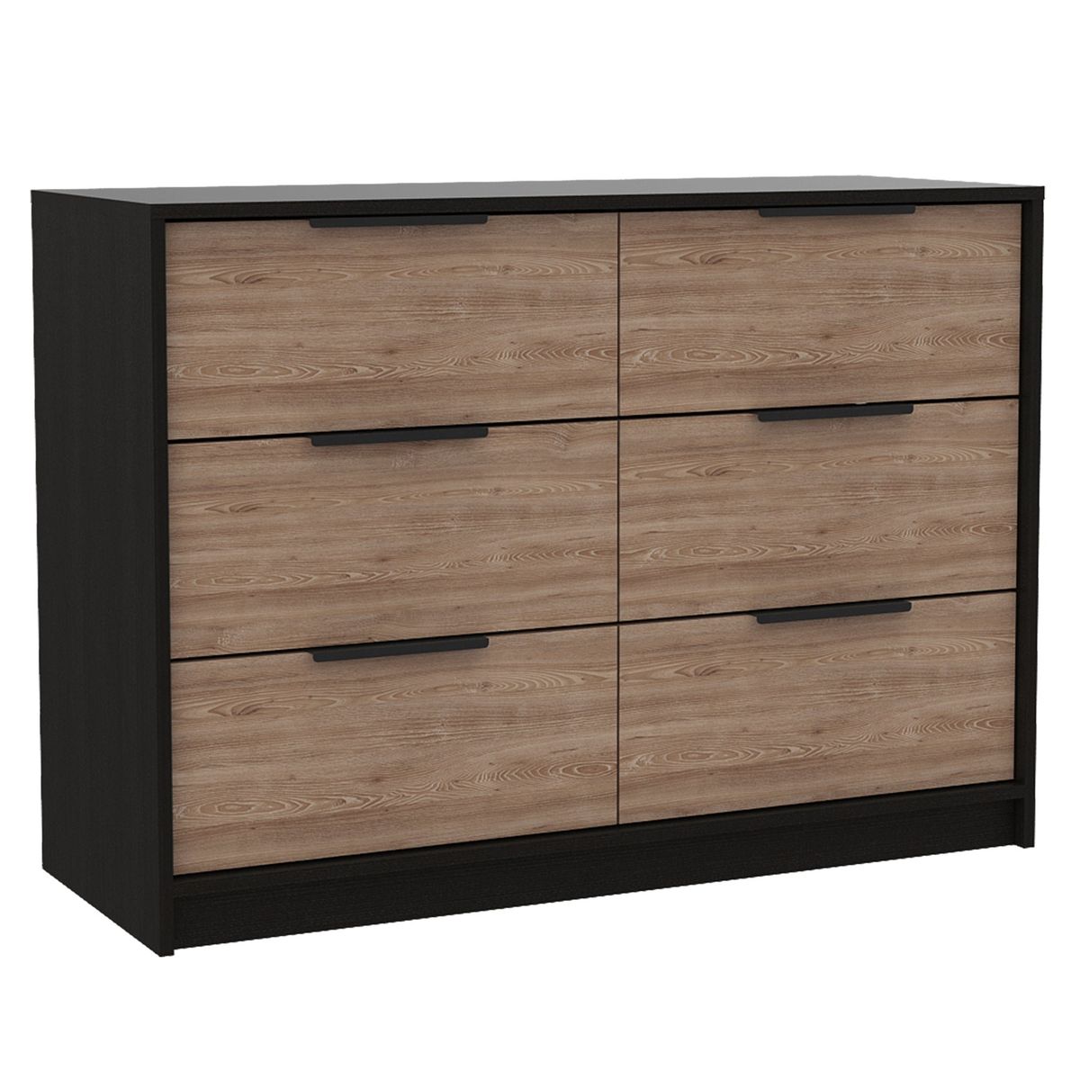 FMFURNITURE - Comoda 4 Cajones 2 Puertas - Negro y Café Claro 77.6x107x41.3 cm