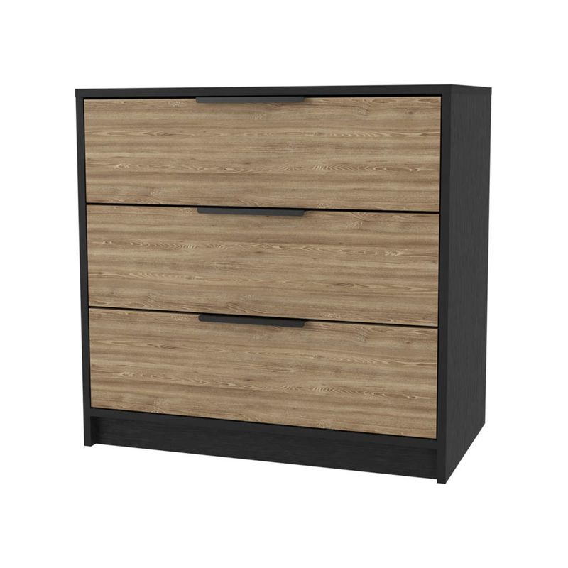 FMFURNITURE - Comoda 3 Cajones - Negro y Café Claro 68.7x70x41.3 cm