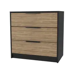 FMFURNITURE - Comoda 3 Cajones - Negro y Café Claro 68.7x70x41.3 cm