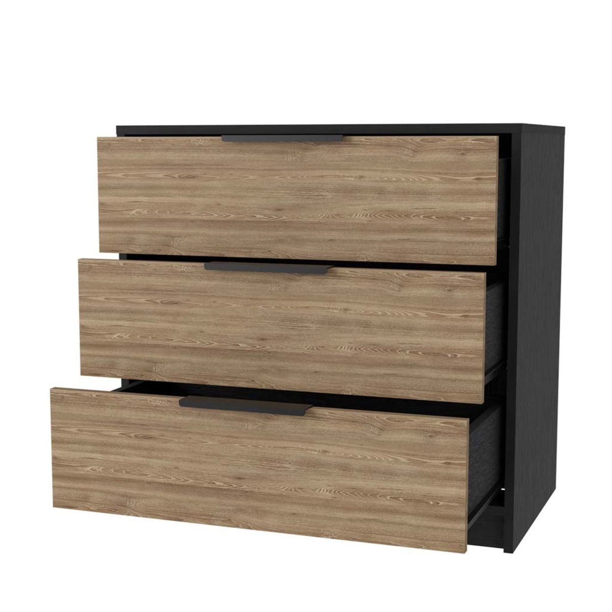 FMFURNITURE - Comoda 3 Cajones - Negro y Café Claro 68.7x70x41.3 cm…
