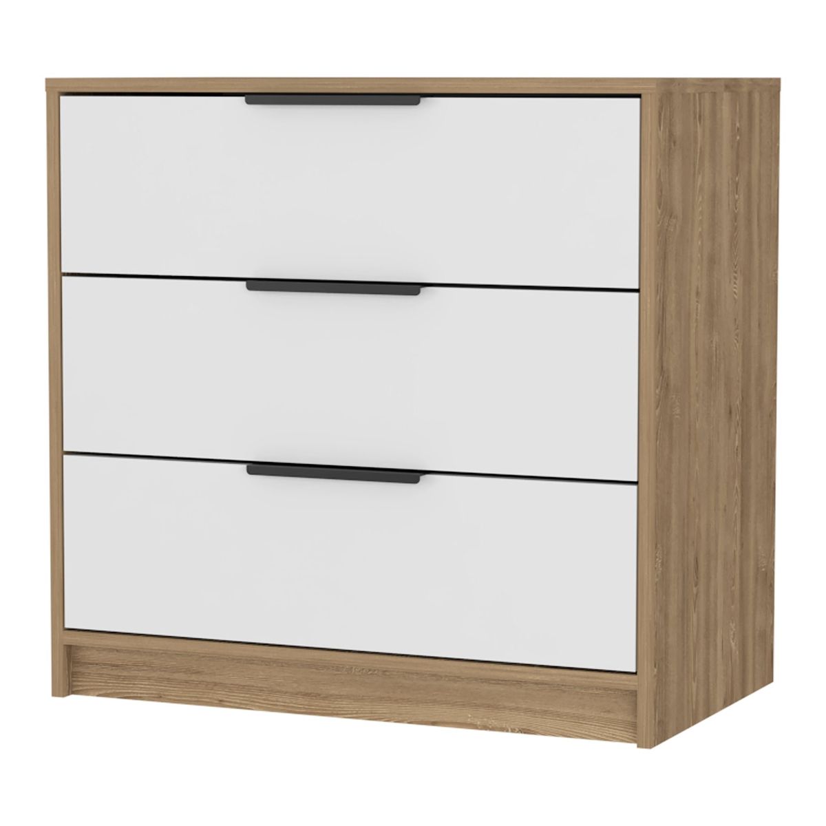 FMFURNITURE - Comoda 3 Cajones - Café Claro y Blanco 68.7x70x41.3 cm