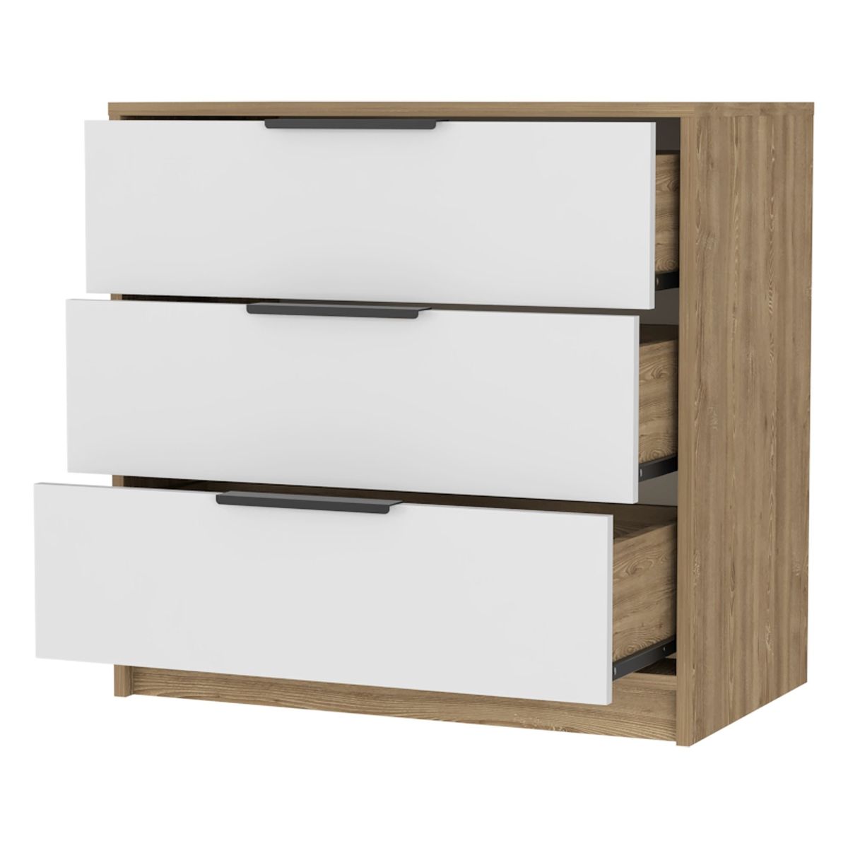 FMFURNITURE - Comoda 3 Cajones - Café Claro y Blanco 68.7x70x41.3 cm