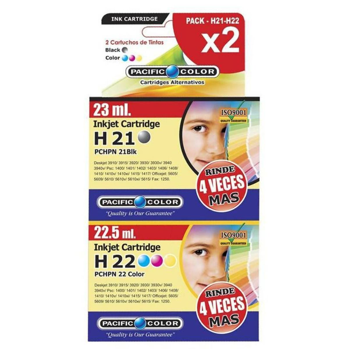 PACIFIC COLOR - Pack Tintas HP 21 - 22 XL Alternativo Pacific Color
