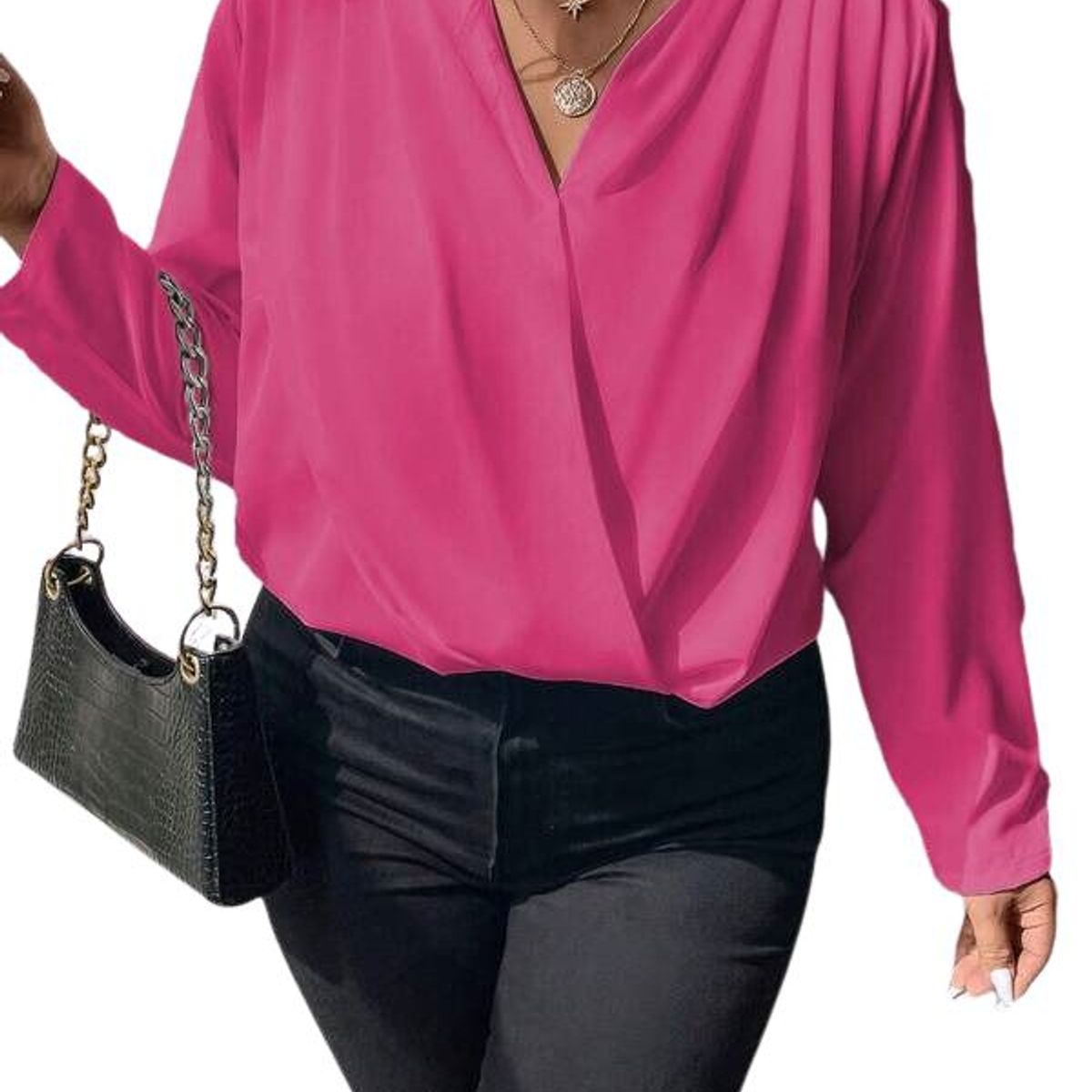 GENERICO - Blusa Fucsia de Cuello Cruzado