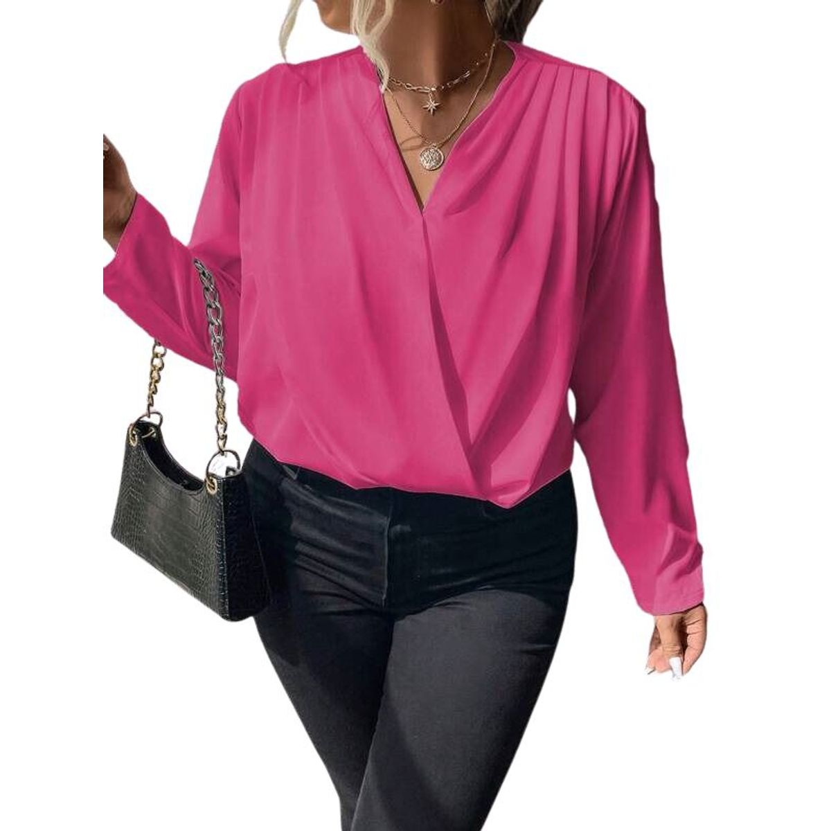 GENERICO - Blusa Fucsia de Cuello Cruzado