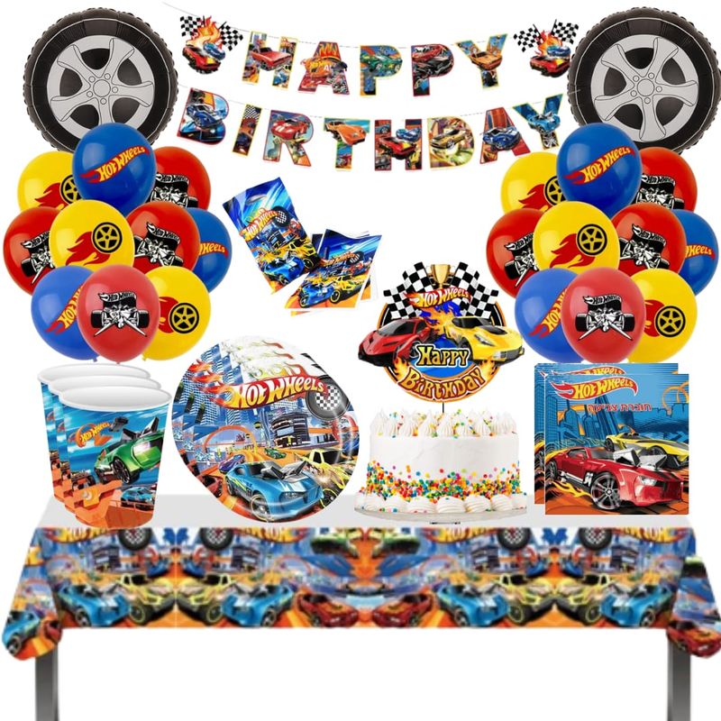 GENERICO - Pack Decoración Globos Cotillón Hot wheels cumpleaños