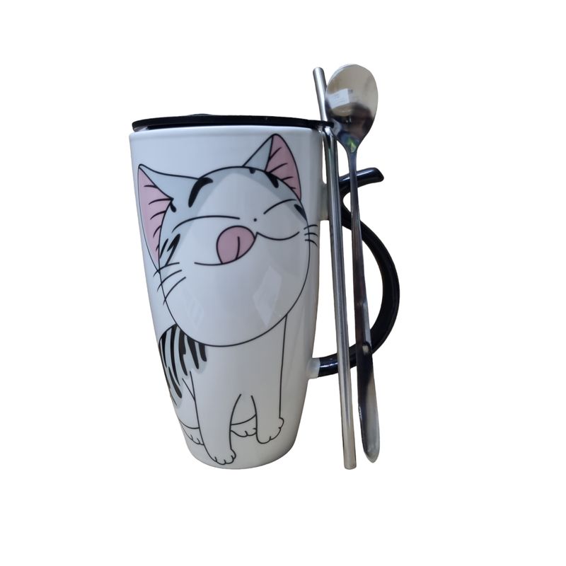 GENERICO - Tazón Cerámica con tapa + bombilla + cuchara 550Ml Dulce hogar de CHI