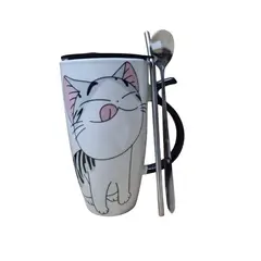 GENERICO - Tazón Cerámica con tapa + bombilla + cuchara 550Ml Dulce hogar de CHI