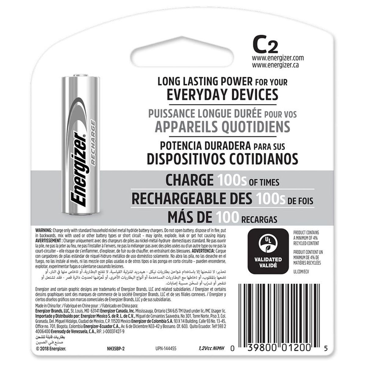 BLISTER PILA RECARCABLE TAMANO C NH35BP2C 2500MAH ENERGIZER, marca ENERGIZER - Foto 2