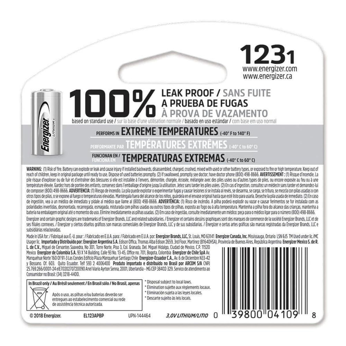 ENERGIZER - EL-123AP-BP 3VOLT. LITHIUM ENERGIZER