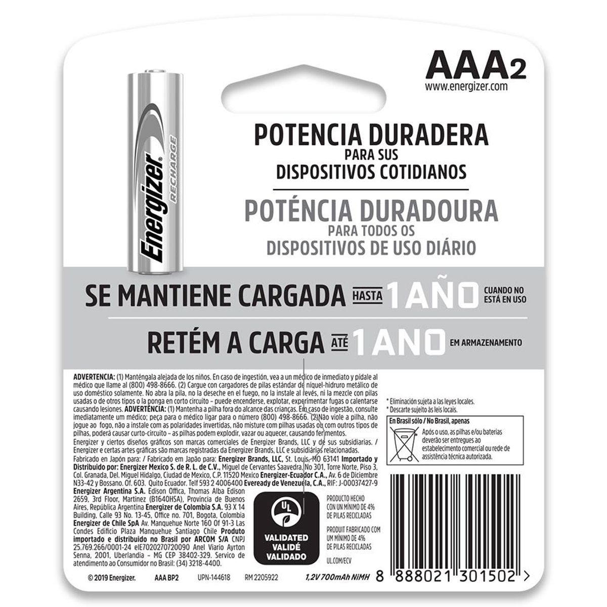 ENERGIZER - BLISTER AAAX2 PILA RECARGABLE 700MAH ENERGIZER