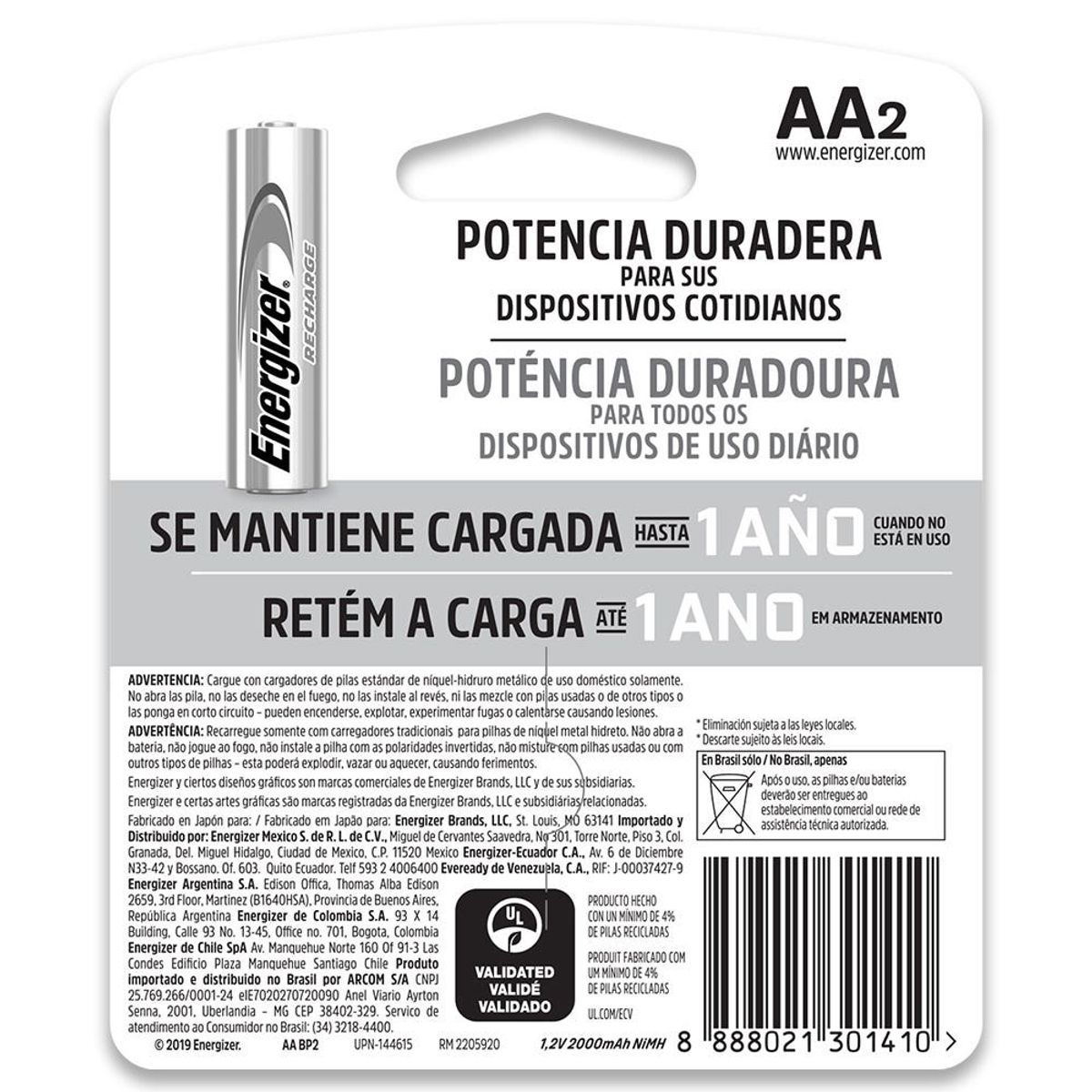 ENERGIZER - BLISTER AAX2 PILA RECARGABLE 2000MAH ENERGIZER