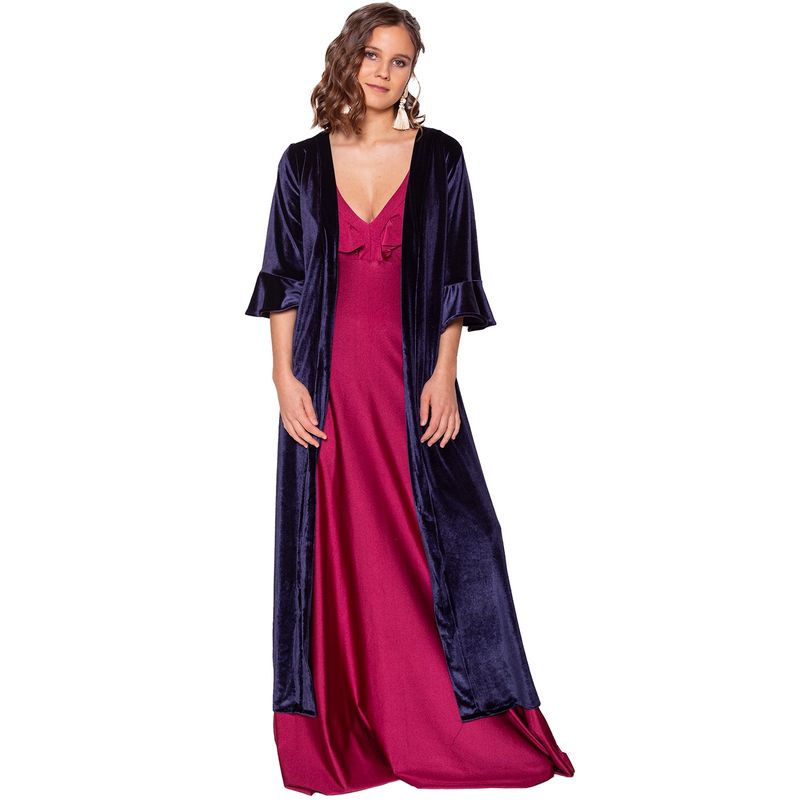 MARIA PASKARO - Tapado Kimono Largo Vuelos Azul MarinoTerciopelo Maria Paskaro