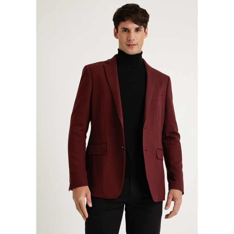 PERRY ELLIS - Chaqueta Casual Knit Burdeo