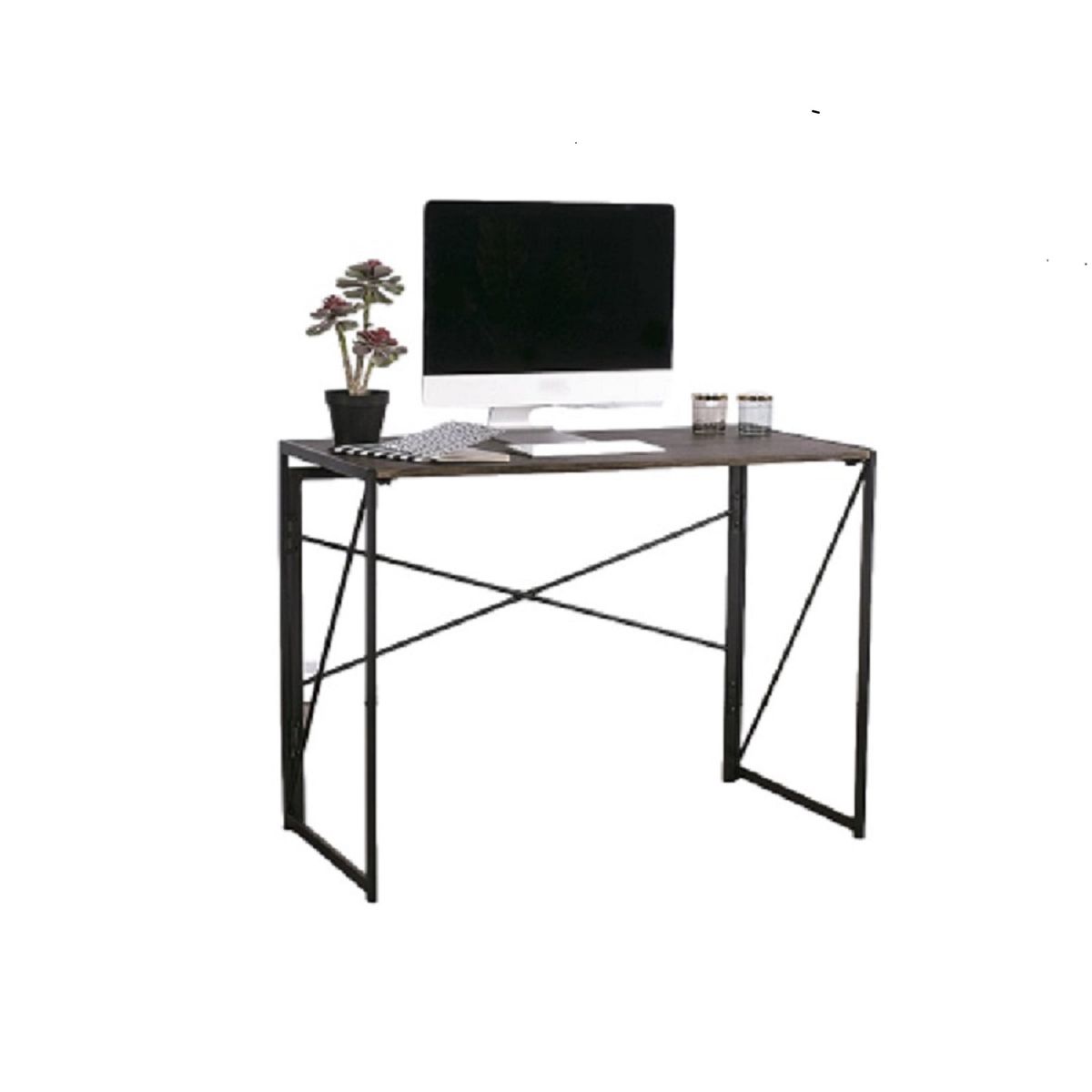 JOYTEK - Mesa Escritorio Plegable de Metal y Madera Castaño 100x50x75 cm