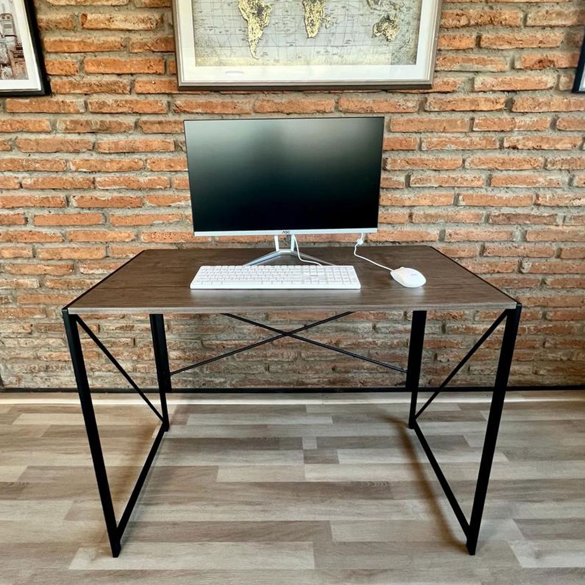 JOYTEK - Mesa Escritorio Plegable de Metal y Madera Castaño 100x50x75 cm