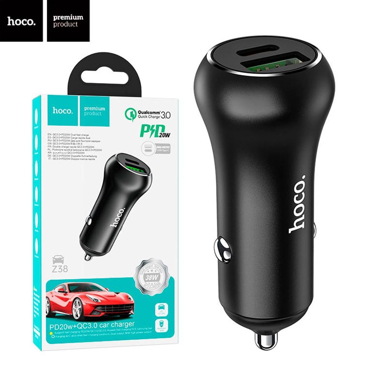 HOCO - Cargador USB para Telefono Cargador de Auto