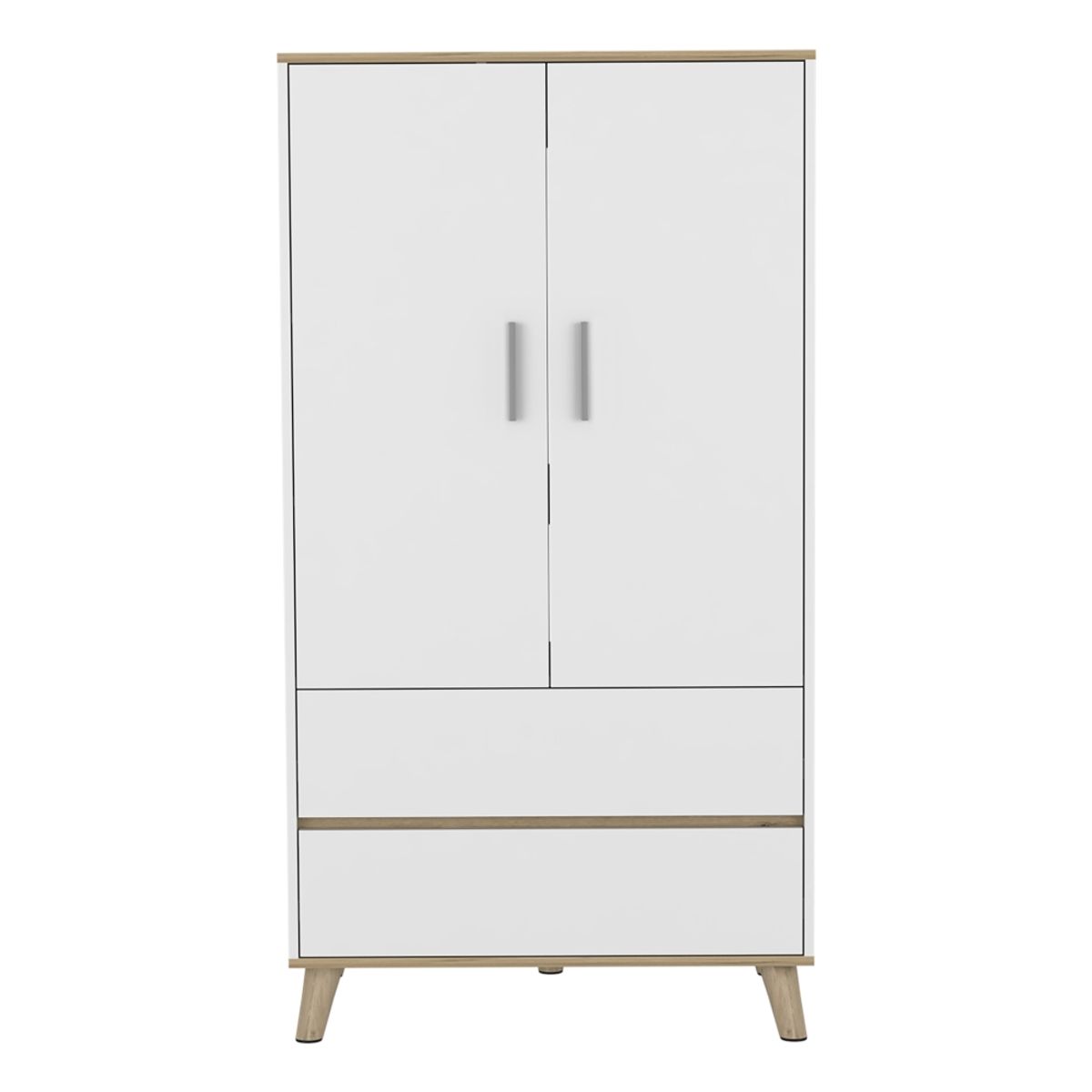 FMFURNITURE - Closet 2 Puertas 2 Cajones - Blanco y Café Claro 150x80x50 cm