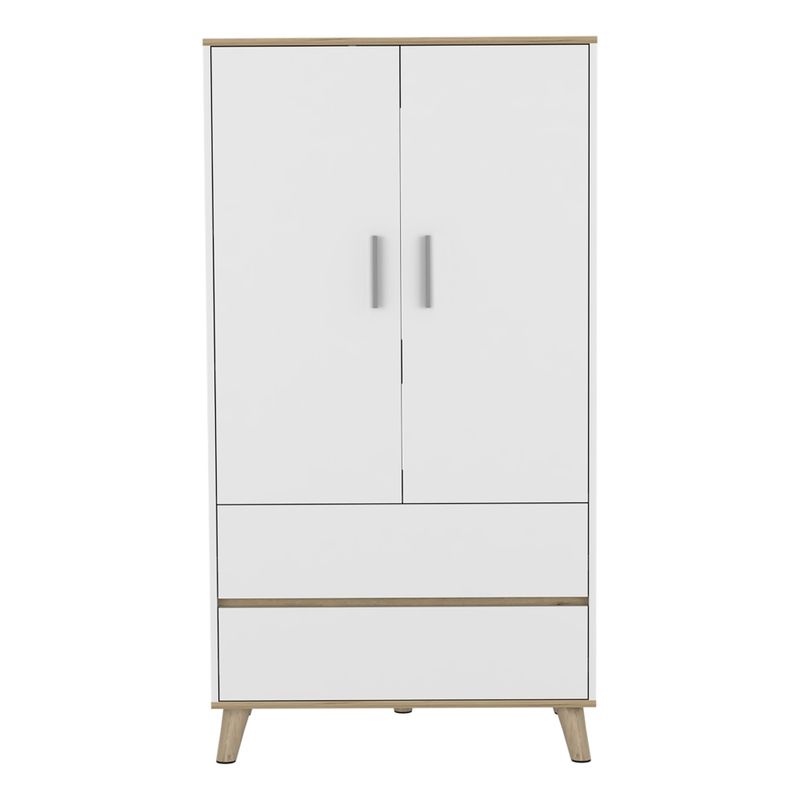 FMFURNITURE - Closet 2 Puertas 2 Cajones Fm-006B - Blanco / Cafe Claro