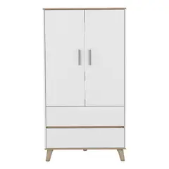 FMFURNITURE - Closet 2 Puertas 2 Cajones Fm-006B - Blanco / Cafe Claro