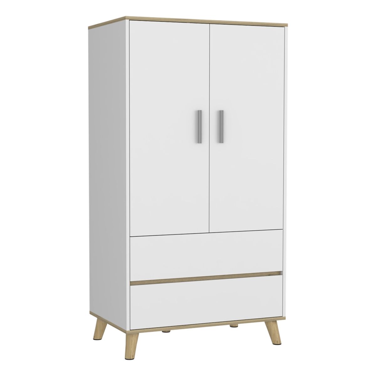 FMFURNITURE - Closet 2 Puertas 2 Cajones - Blanco y Café Claro 150x80x50 cm