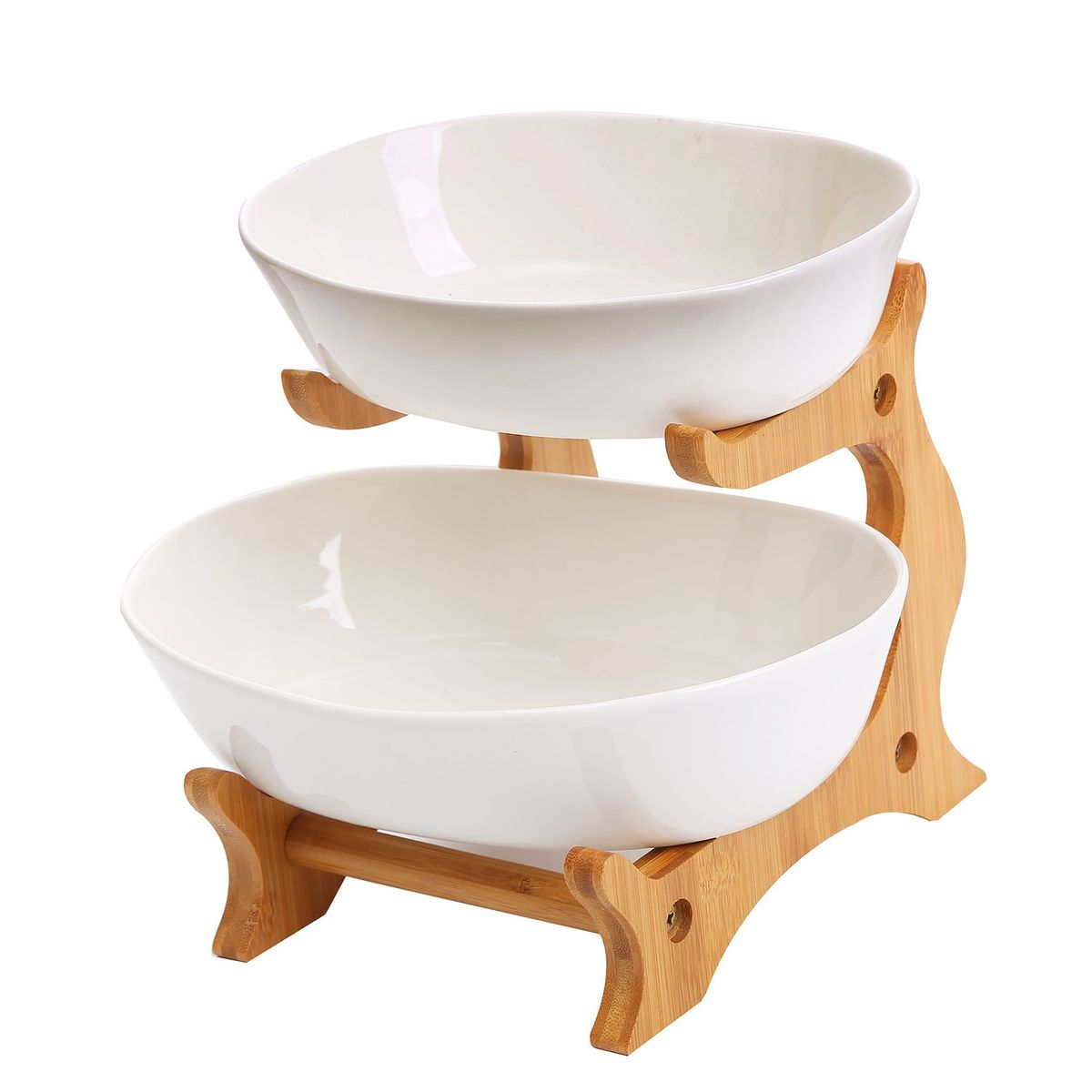 GENERICO - Frutera cerámica y madera 2 niveles 26cm