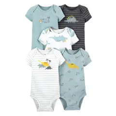 TEDMIMAK - Pack 5 Bodys Mundo Dinosaurio Manga Corta 100% Algodón