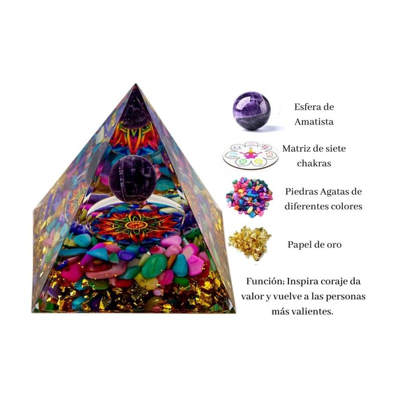 GENERICO - PIRAMIDE POSITIVA CALMANTE DE ORGON CURATIVO 5 X 5 X 5 CM 7 CHAKRAS