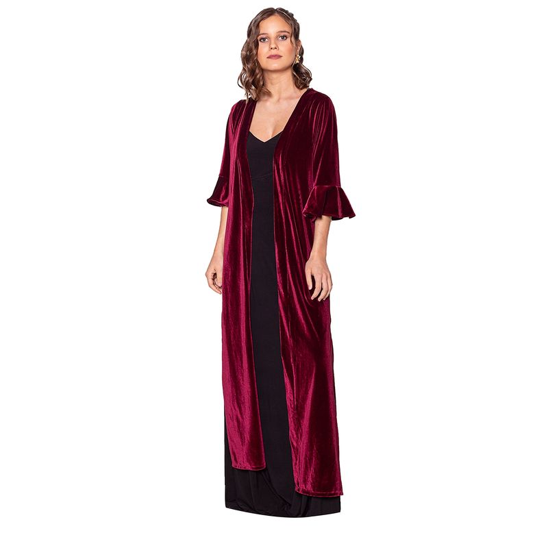MARIA PASKARO - Tapado Kimono Largo Vuelos Cherry Terciopelo Maria Paskaro - Burdeos