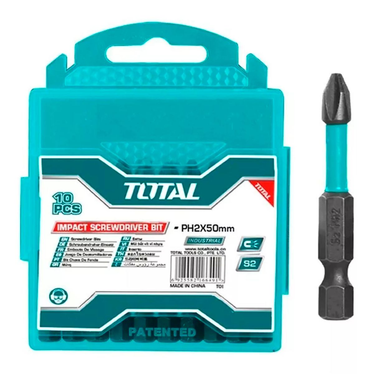 TOTAL TOOLS - Juego Puntas Phillips Hexagonal Impacto S2 Ph2 10 Pcs Total
