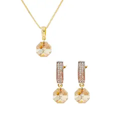 JOYAS MONTERO - Conjunto Bruselas Baño Oro 24k y Cristal Genuino Golden Shadow