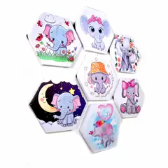 GENERICO - Elefantes infantil 7 cuadros hexagonales de 30 x 30 cm.