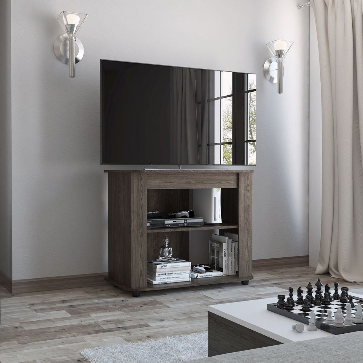 FMFURNITURE - Rack TV 46" Con 2 Repisas Fm-032C - Cafe Oscuro