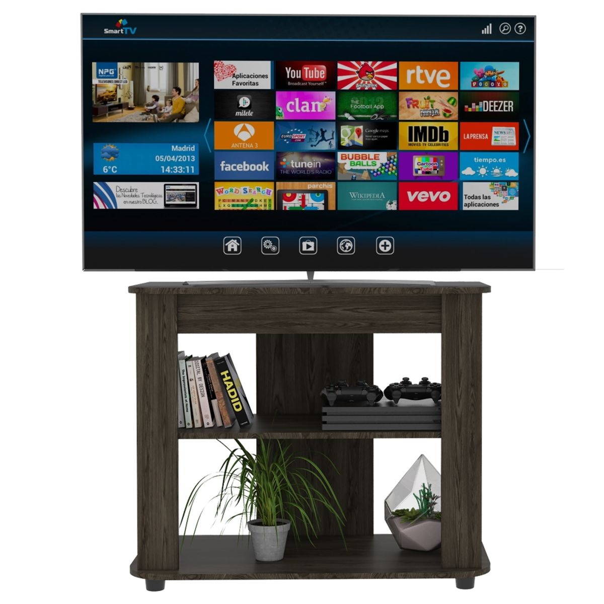 FMFURNITURE - Rack TV 46" Con 2 Repisas Fm-032C - Cafe Oscuro
